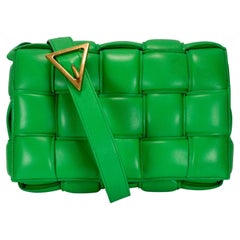 Bottega Veneta Padded Cassette Intrecciato Green Leather Gold Hardware Handbag