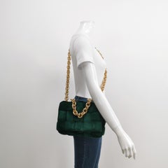 Bottega Veneta Padded Cassette Suede Leather Dark Green Gold Chain