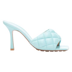 BOTTEGA VENETA Padded Matelasse blue leather open square toe mule sandals EU37