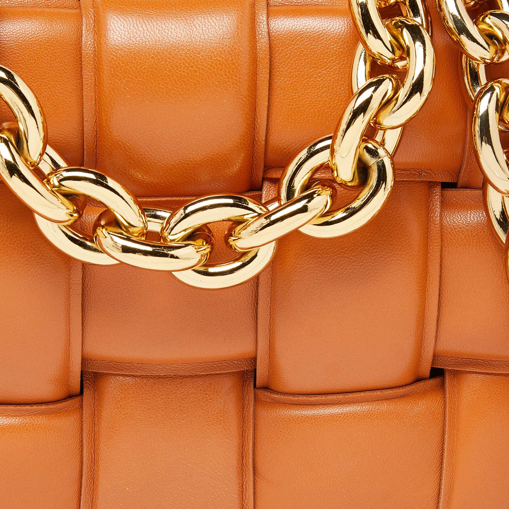 Bottega Veneta Pale Orange Leather Chain Cassette Top Handle Bag For Sale 9