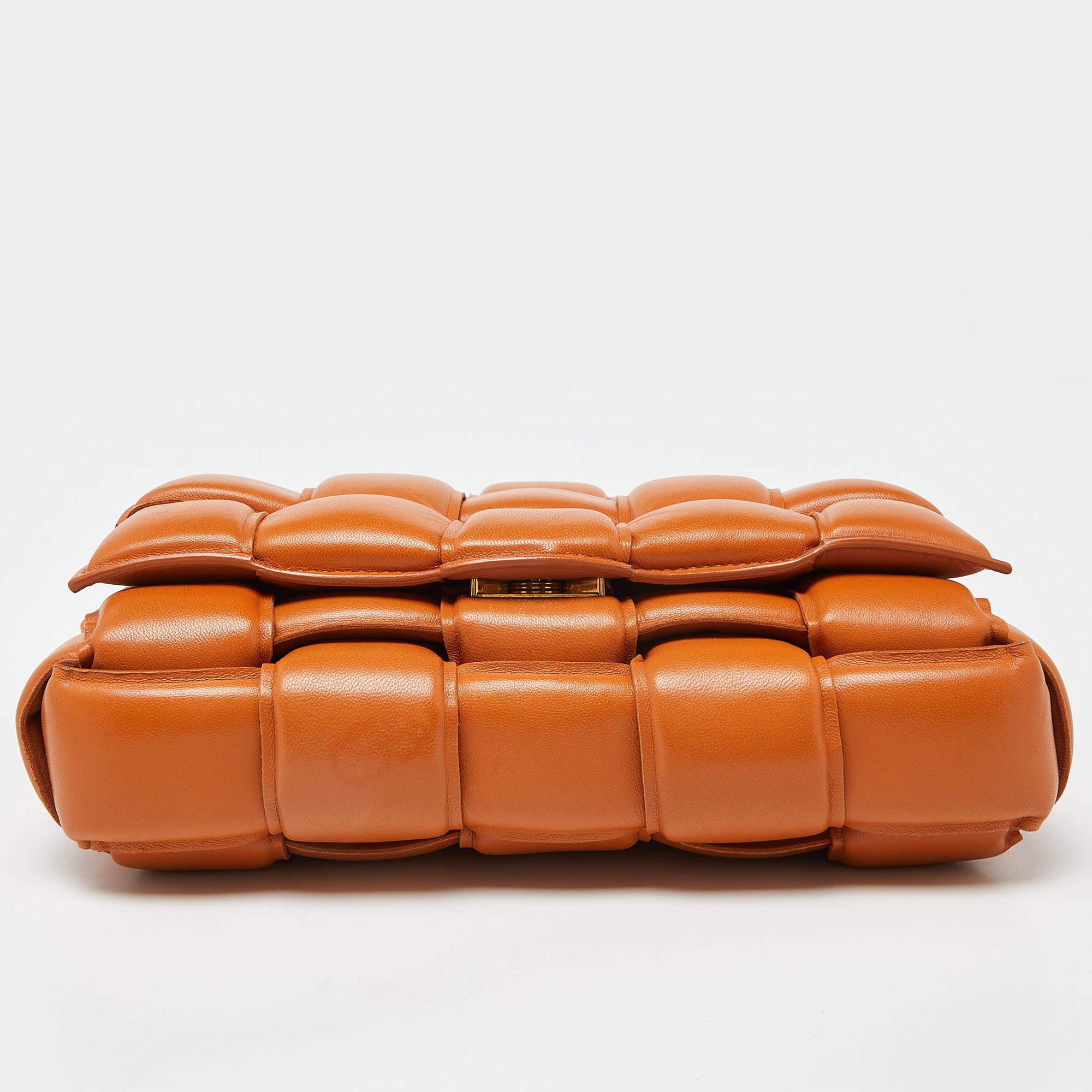 Bottega Veneta Pale Orange Leather Chain Cassette Top Handle Bag For Sale 1