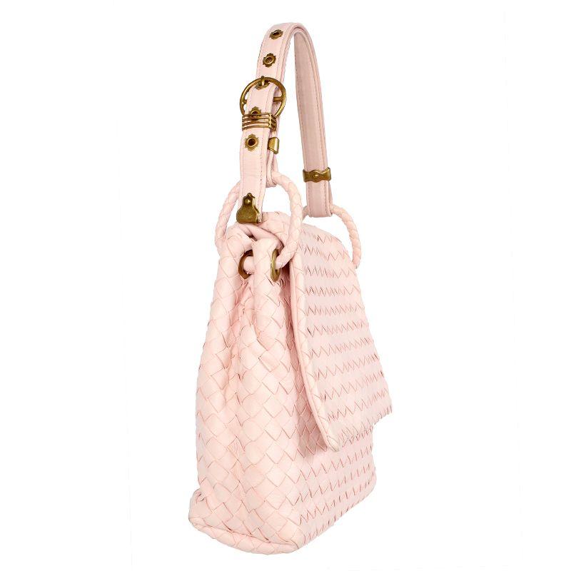 White BOTTEGA VENETA pale pink leather INTRECCIATO FLAP Shoulder Bag