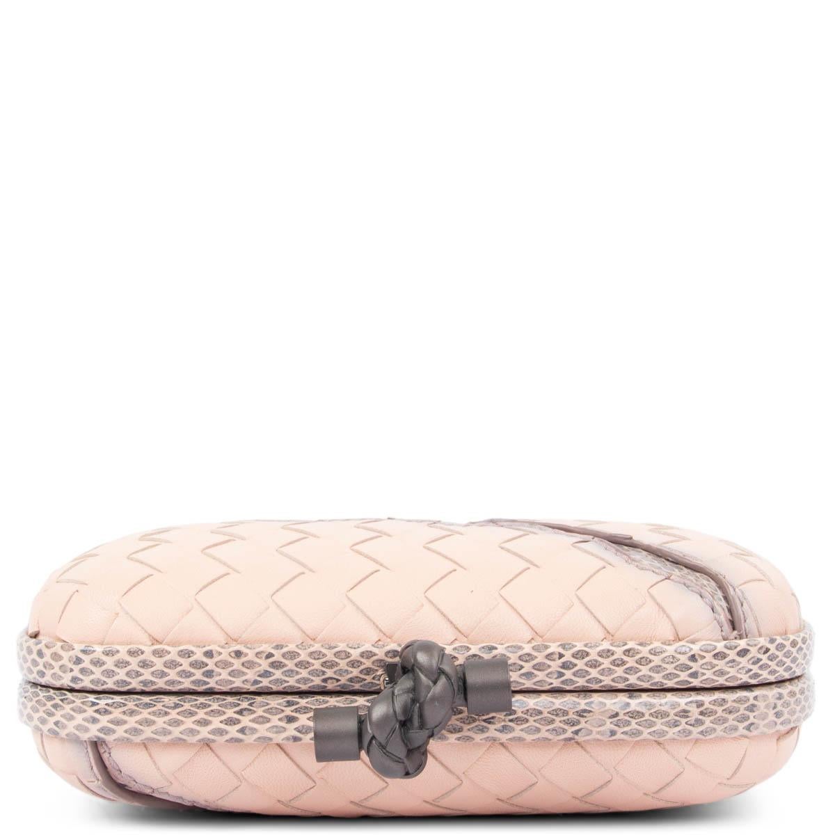 BOTTEGA VENETA pale pink leather INTRECCIATO GLIMMER KNOT SMALL Clutch Bag 1