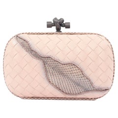 BOTTEGA VENETA pale pink leather INTRECCIATO GLIMMER KNOT SMALL Clutch Bag