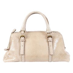 BOTTEGA VENETA - Sac à main python taupe pâle à poignée supérieure