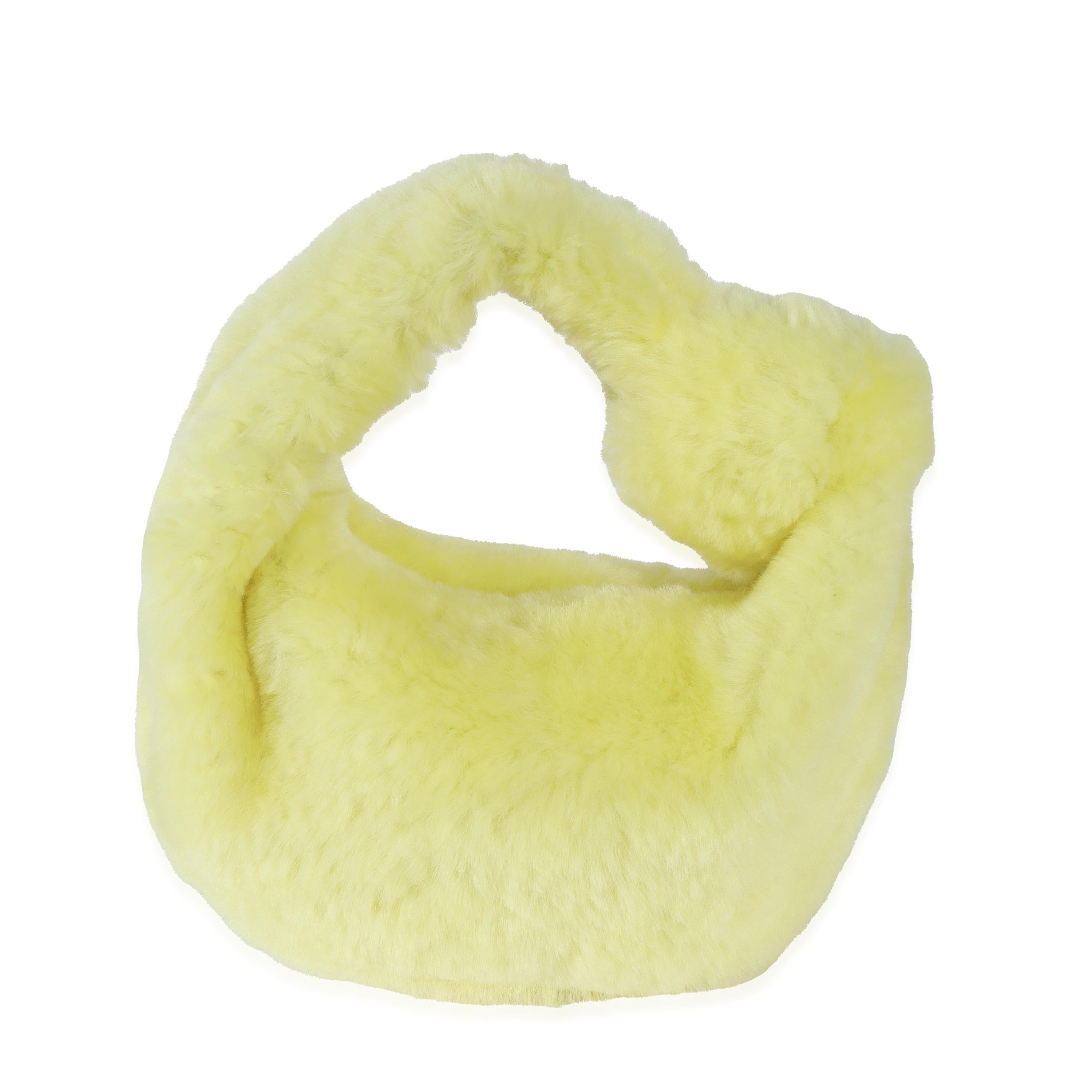 Bottega Veneta Pale Yellow Shearling Mini Jodie In Excellent Condition For Sale In New York, NY