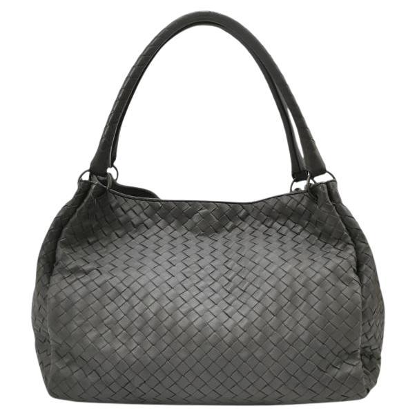 Bottega Veneta Fallschirm-Umhängetasche Intrecciato Dunkelgrau 33cm
