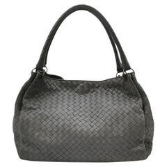 Used Bottega Veneta Parachute Shoulder Bag Intrecciato Dark Grey 33cm