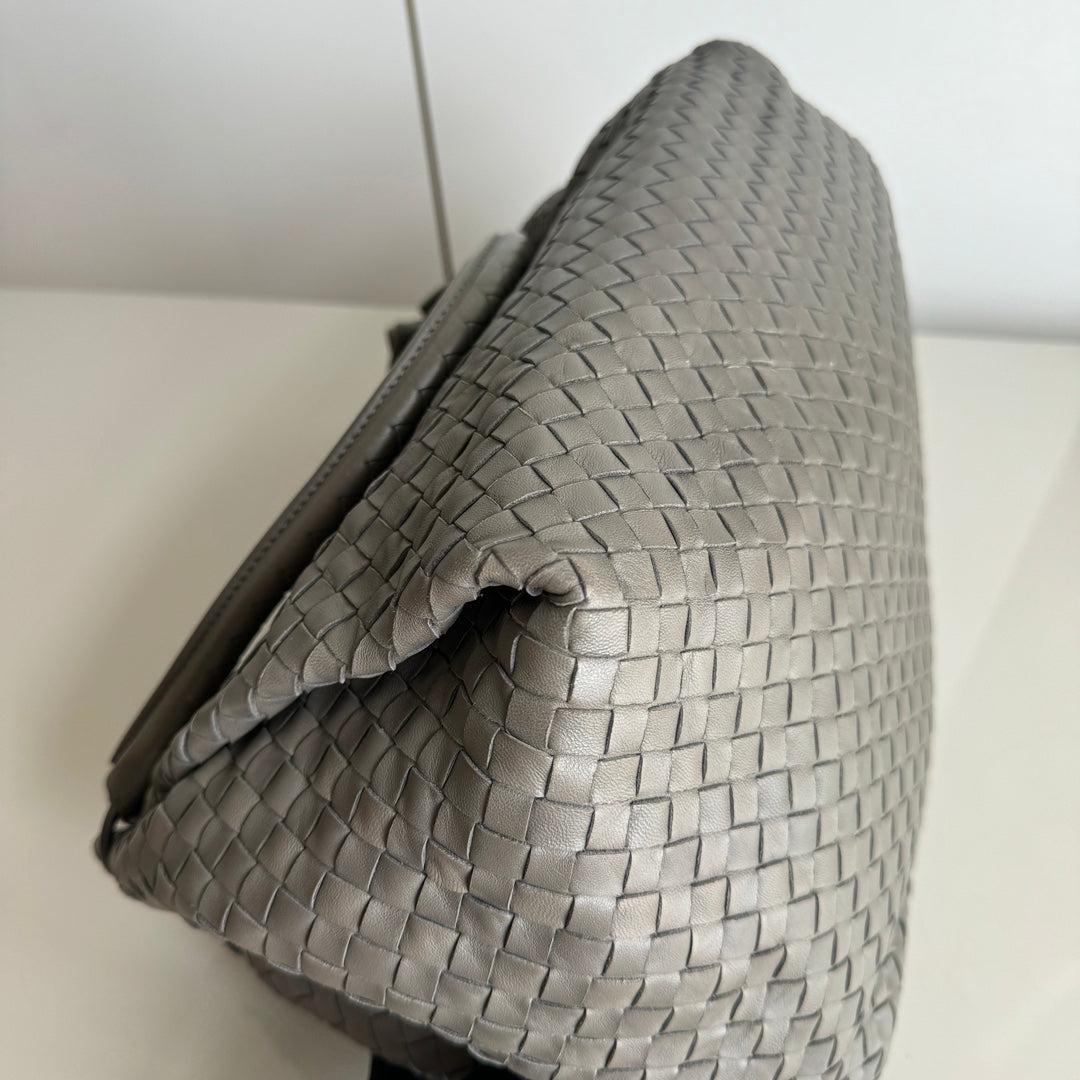 Gray Bottega Veneta Parachute Shoulder Bag Intrecciato Grey 33cm
