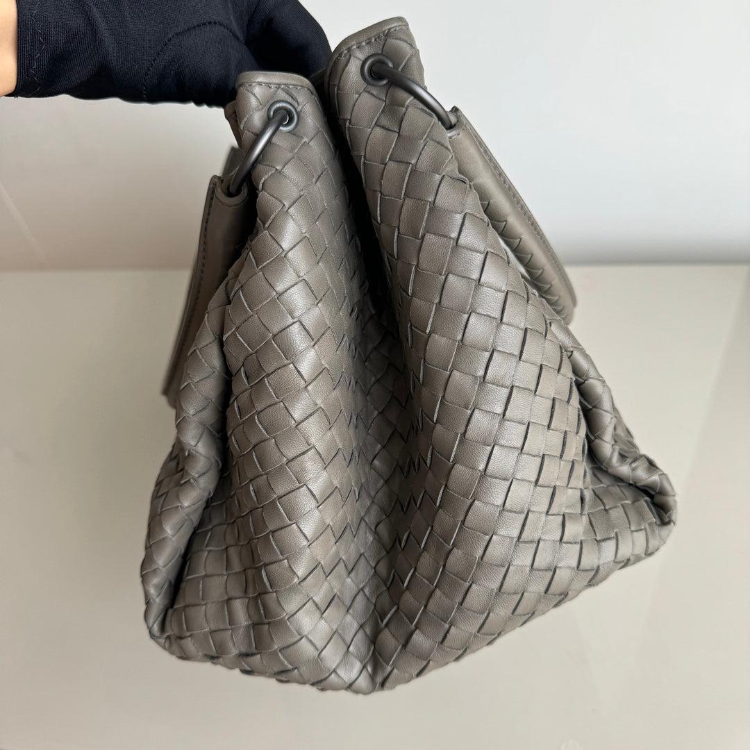 Women's Bottega Veneta Parachute Shoulder Bag Intrecciato Grey 33cm