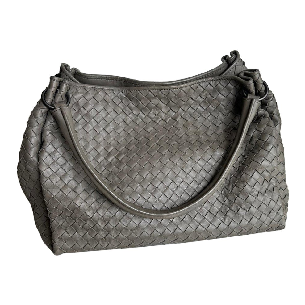 Bottega Veneta Parachute Shoulder Bag Intrecciato Grey 33cm