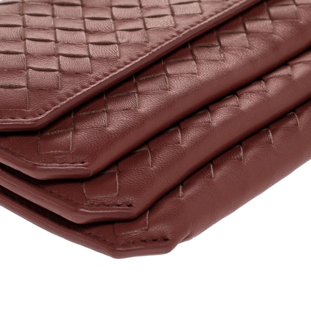 Brown Bottega Veneta Pastel Red Intrecciato Leather Multi Wallet
