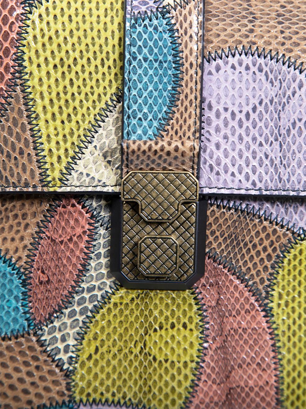 Bottega Veneta Patchwork Snakeskin Medium Piazza Ayers Top Handle Bag For Sale 3