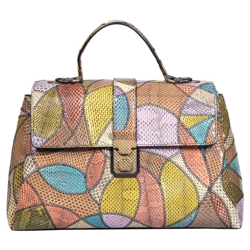 Bottega Veneta Patchwork Snakeskin Medium Piazza Ayers Top Handle Bag