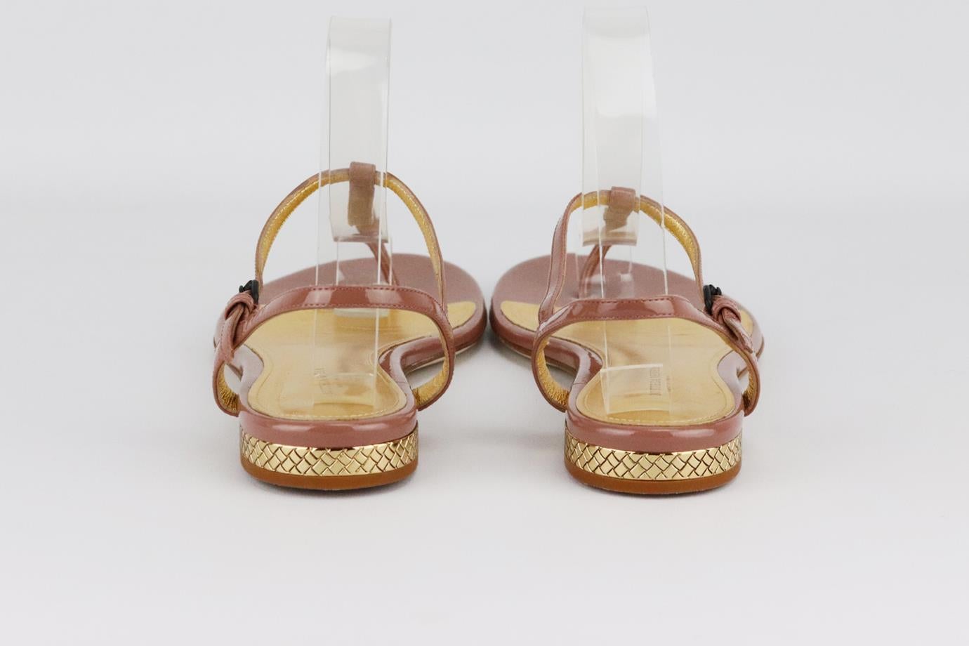 Brown Bottega Veneta Patent Leather Sandals Eu 38 Uk 5 Us 8