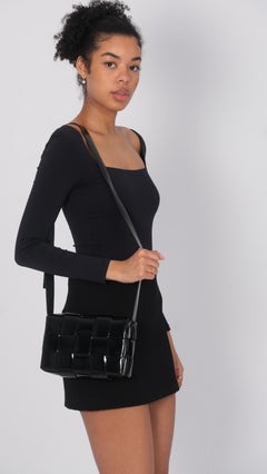 Bottega Veneta Patent Maxi Intrecciato Cassette Crossbody Bag Black