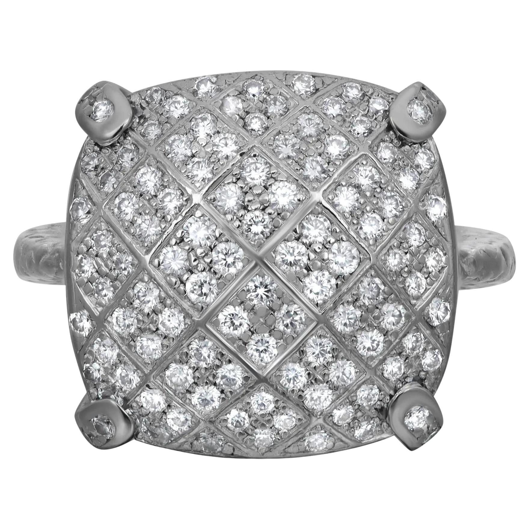 Bottega Veneta Pave Round Diamond Cocktail Ring 18K White Gold Size 5.75