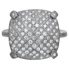 Bottega Veneta Pave Round Diamond Cocktail Ring 18K White Gold Size 5.75