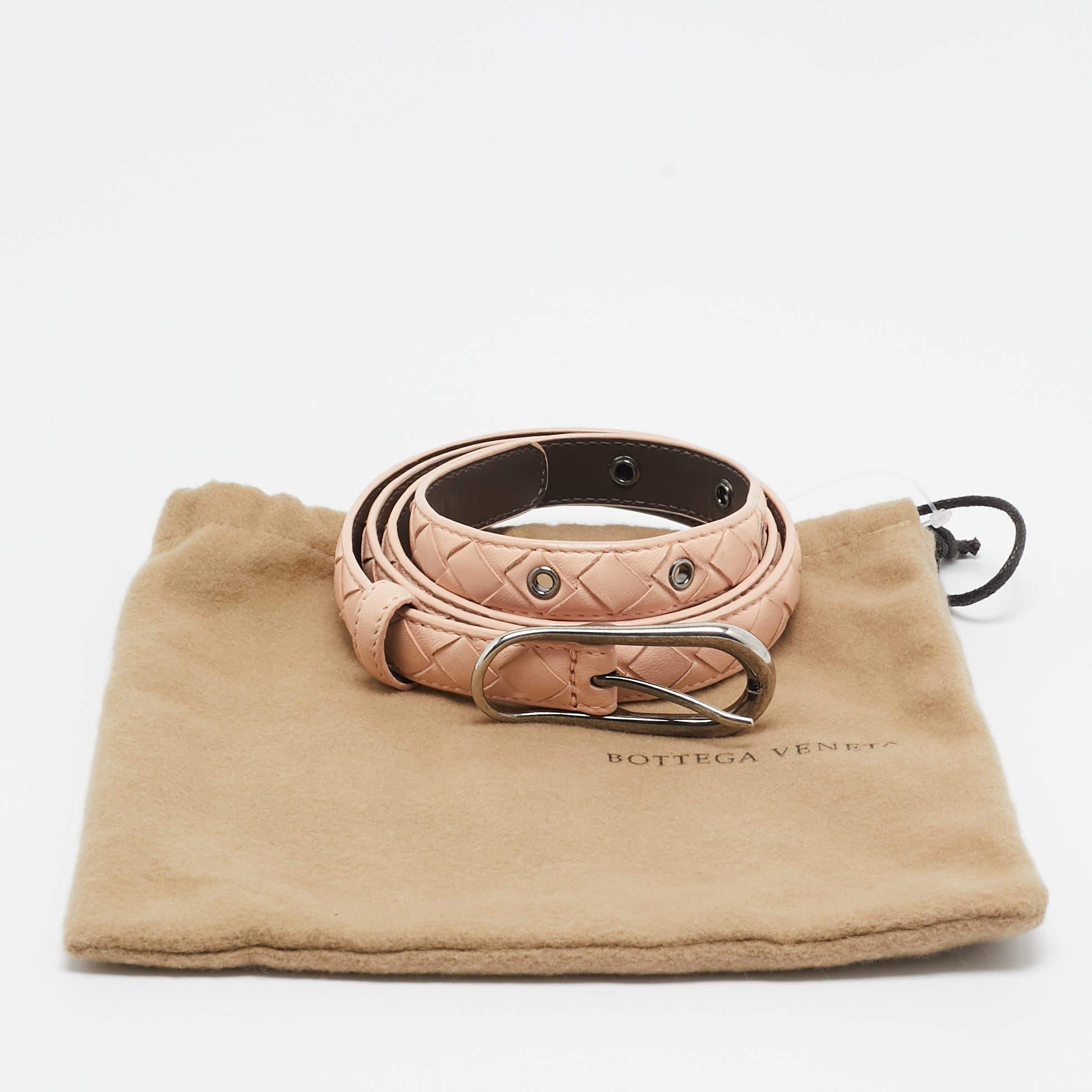 Women's Bottega Veneta Peach Intrecciato Leather Slim Buckle Belt 85 CM