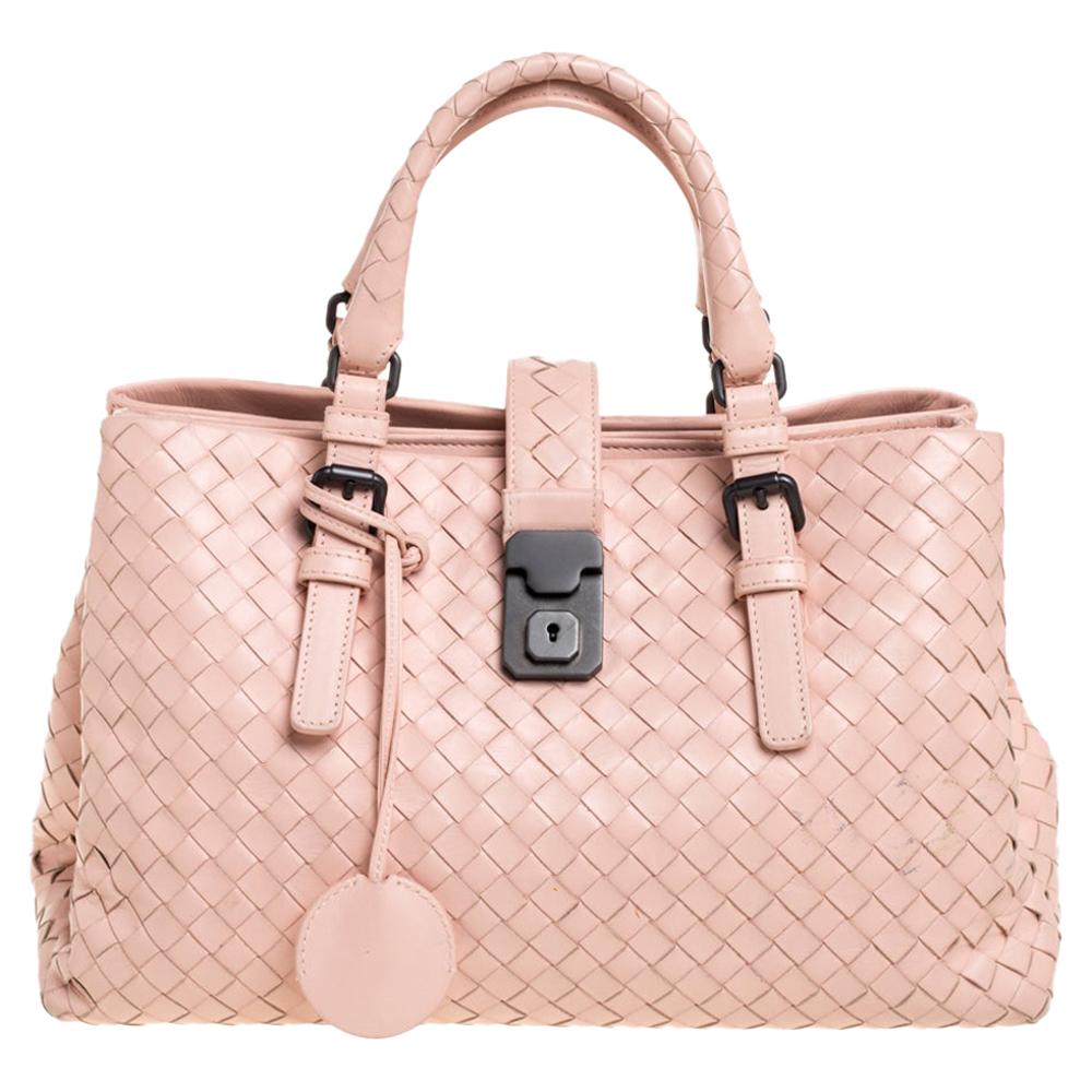 Bottega Veneta Peach Intrecciato Leather Small Roma Tote
