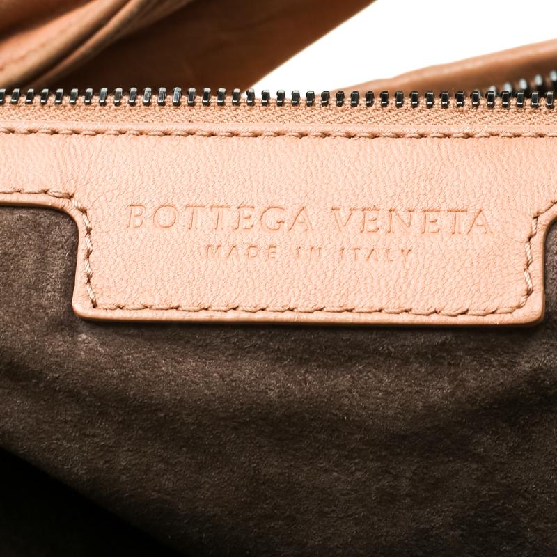 Women's Bottega Veneta Peach Nappa Leather Intrecciato Large Veneta Hobo