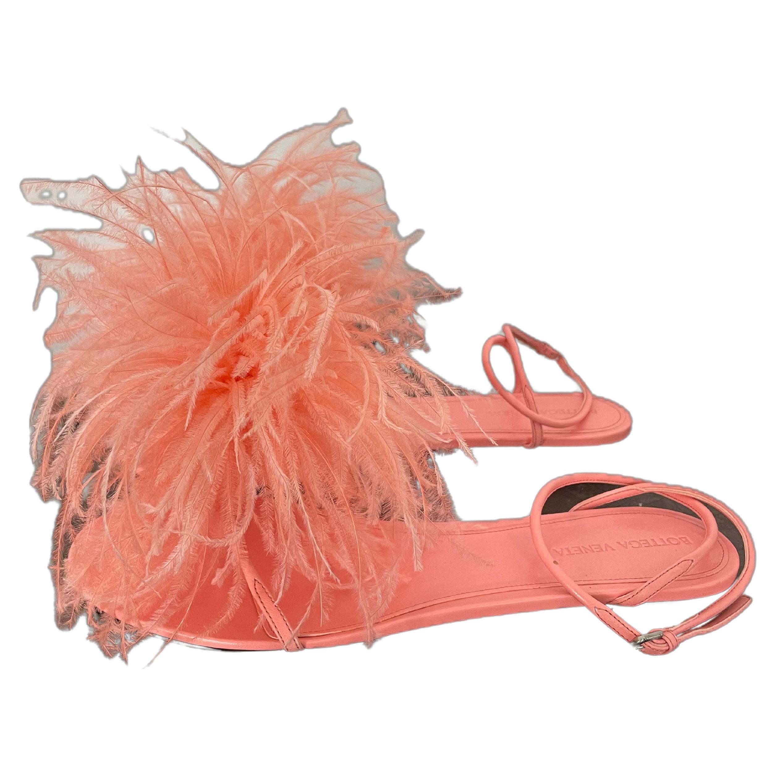 Bottega Veneta  peach Ostrich  feather sandal  For Sale