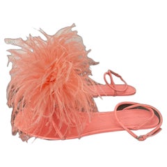 Used Bottega Veneta  peach Ostrich  feather sandal 