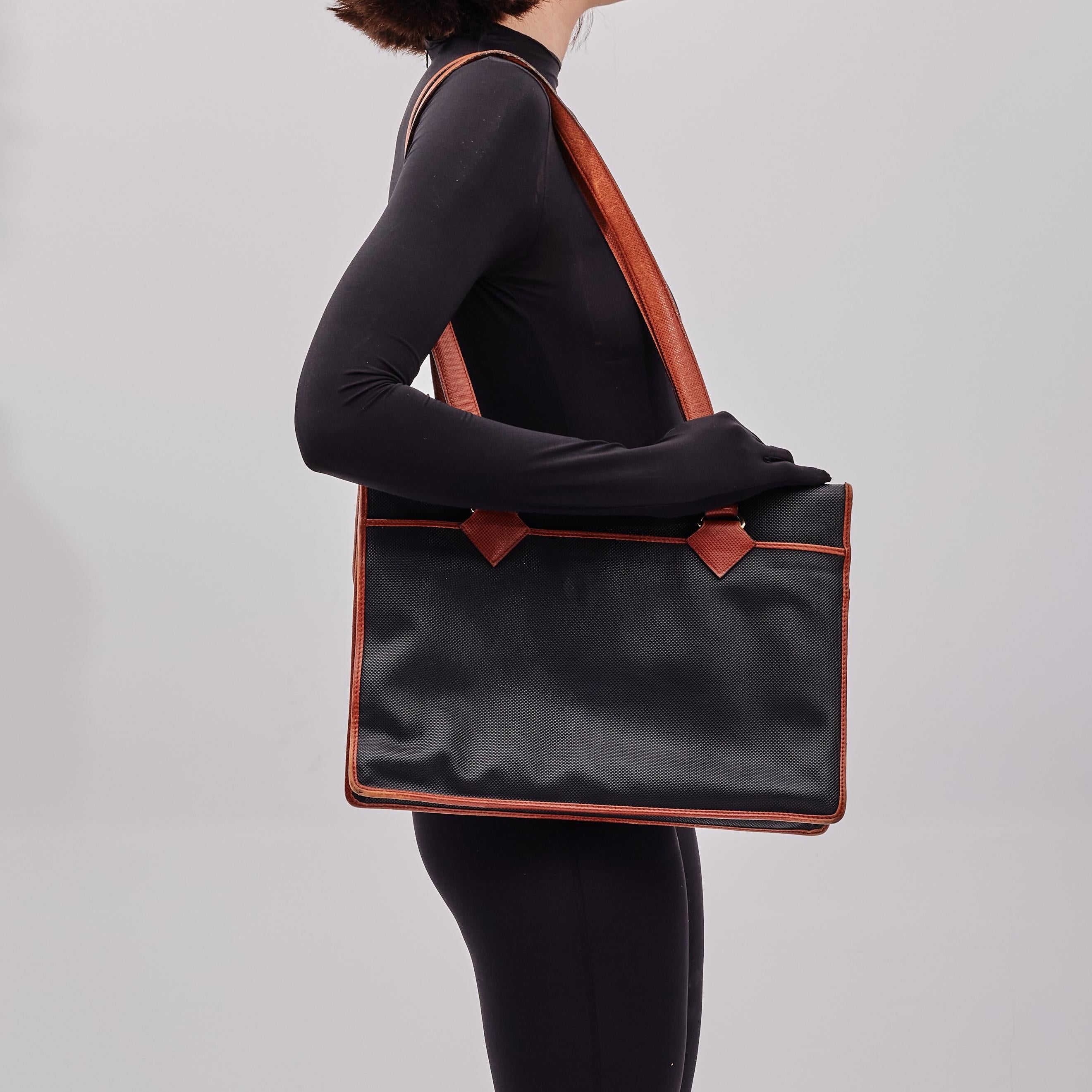 Bottega Veneta Perforated Leather Black Marco Polo Tote Brief Bag In Good Condition In Montreal, Quebec