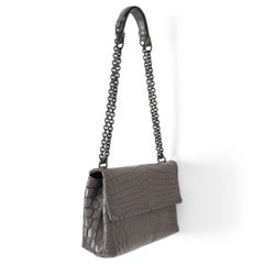 BOTTEGA VENETA pewter grey OLIMPIA SMALL CROCODILE Shoulder Bag