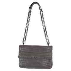 BOTTEGA VENETA pewter grey OLIMPIA SMALL CROCODILE Shoulder Bag