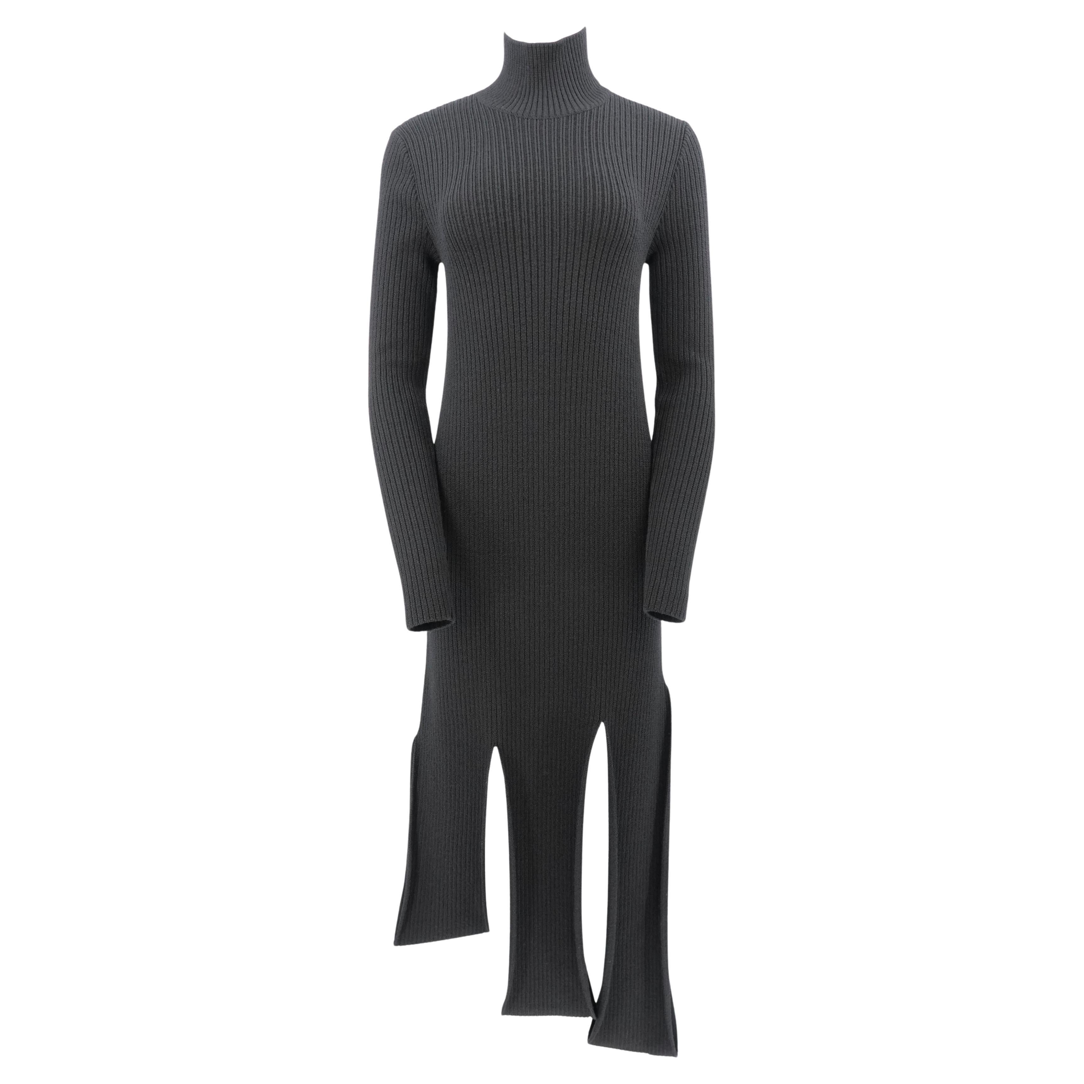 Bottega Veneta PF 21 Black Chunky Knit T-Neck Dress with Draping Panel Details