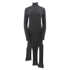 Bottega Veneta PF 21 Black Chunky Knit T-Neck Dress with Draping Panel Details