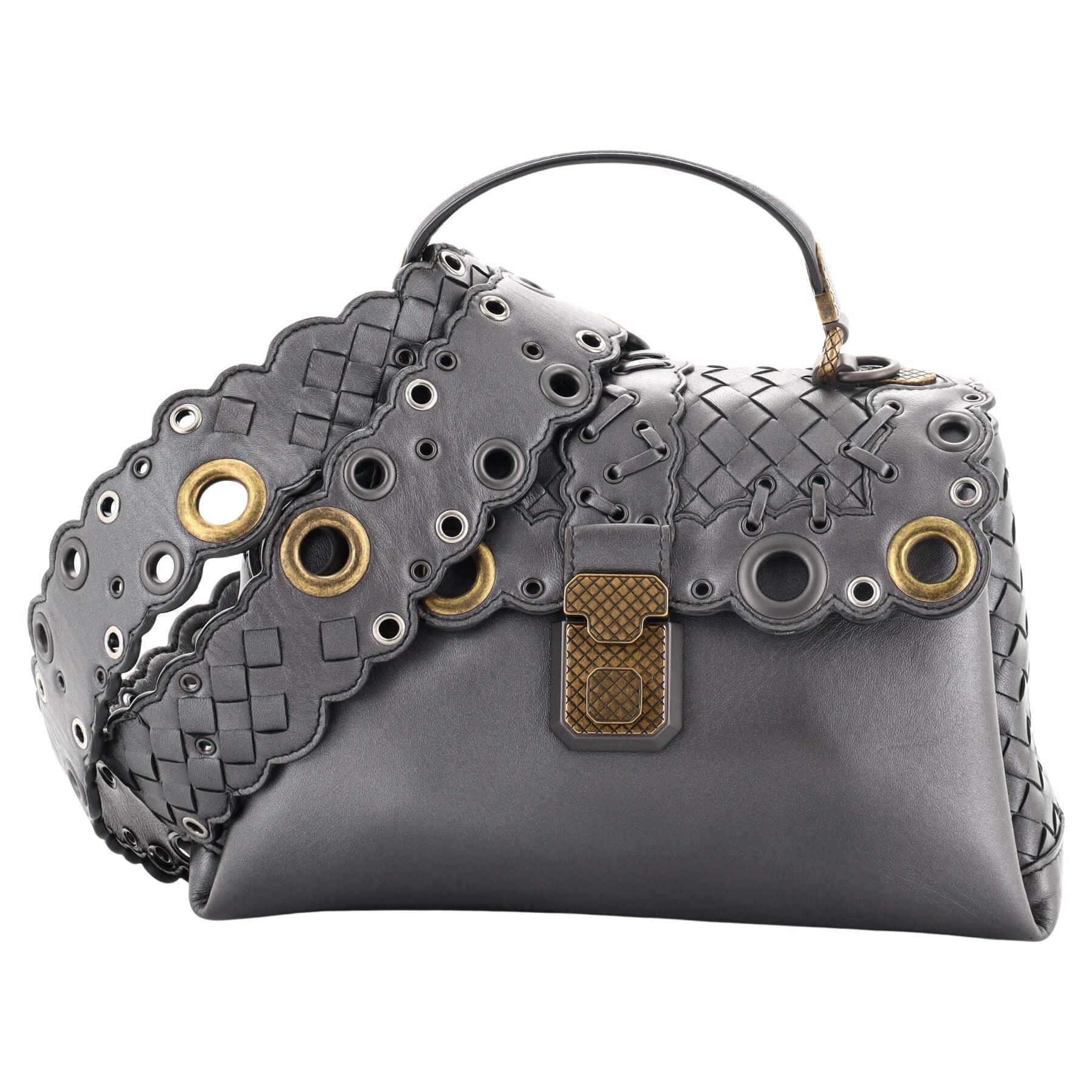 Bottega Veneta Piazza Top Handle Bag Leather with Intrecciato and Eyelet Detail