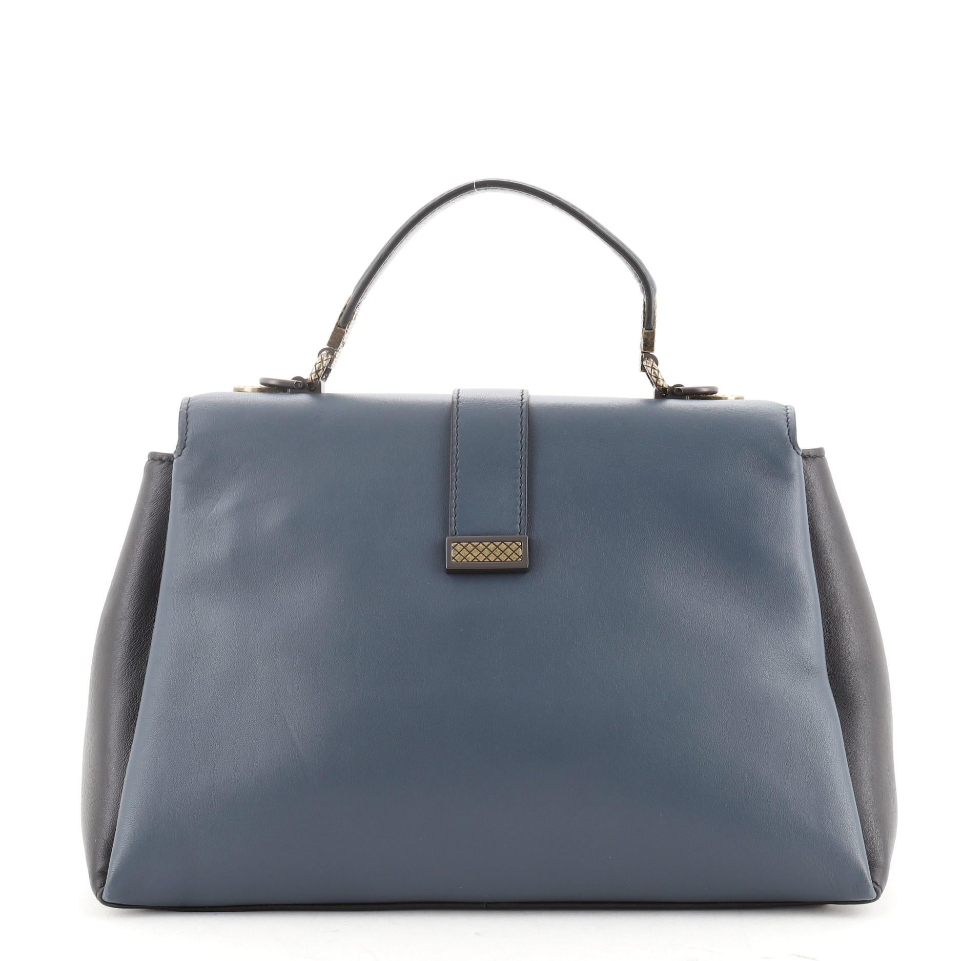 Beige Bottega Veneta Piazza Top Handle Bag Leather with Intrecciato Detail Small Blue,