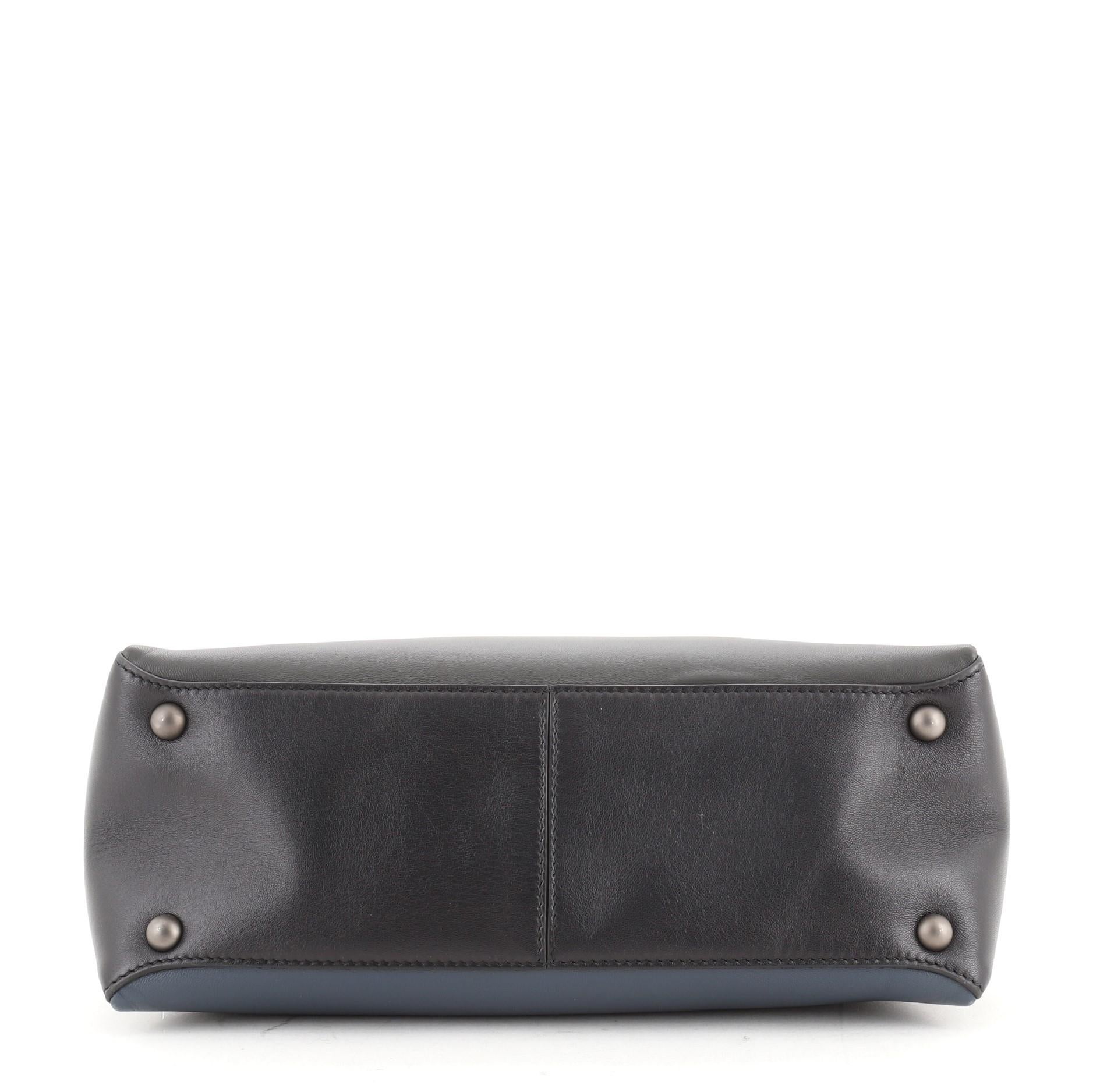 Bottega Veneta Piazza Top Handle Bag Leather with Intrecciato Detail Small Blue, In Good Condition In Irvine, CA