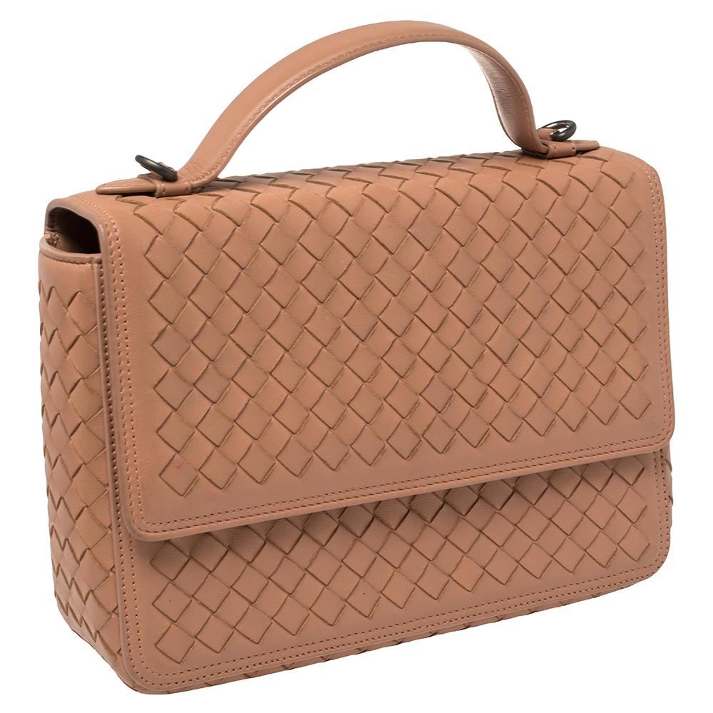 Bottega Veneta Pink Intrecciato Leather Alumna Top Handle Bag