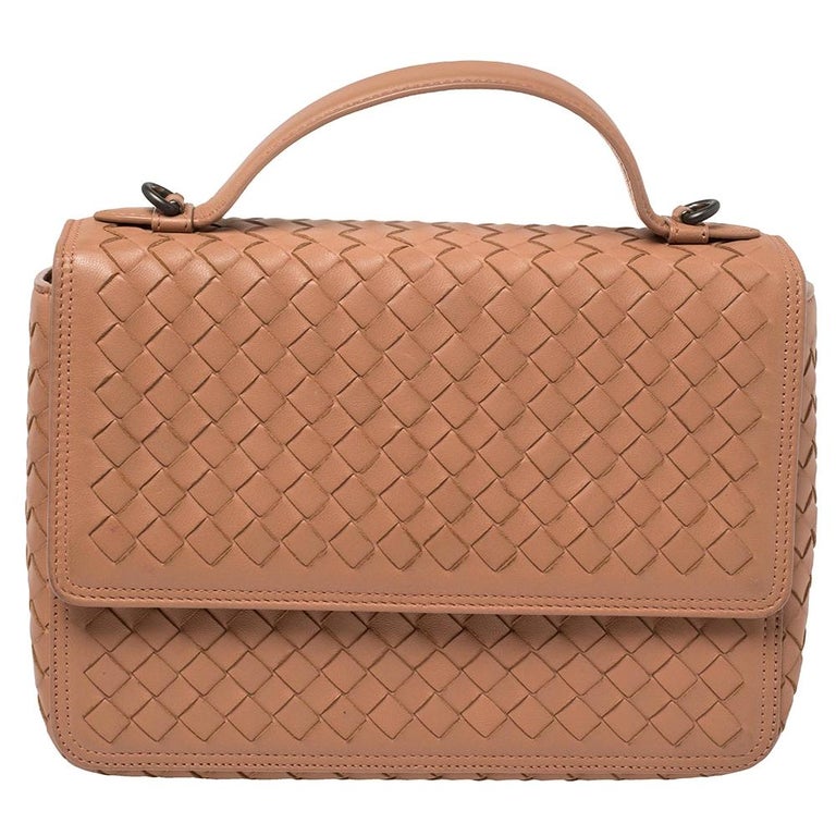 Bottega Veneta Pink Intrecciato Leather Alumna Top Handle Bag at