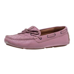 Bottega Veneta Pink Intrecciato Leather Bow Slip On Loafers Size 37