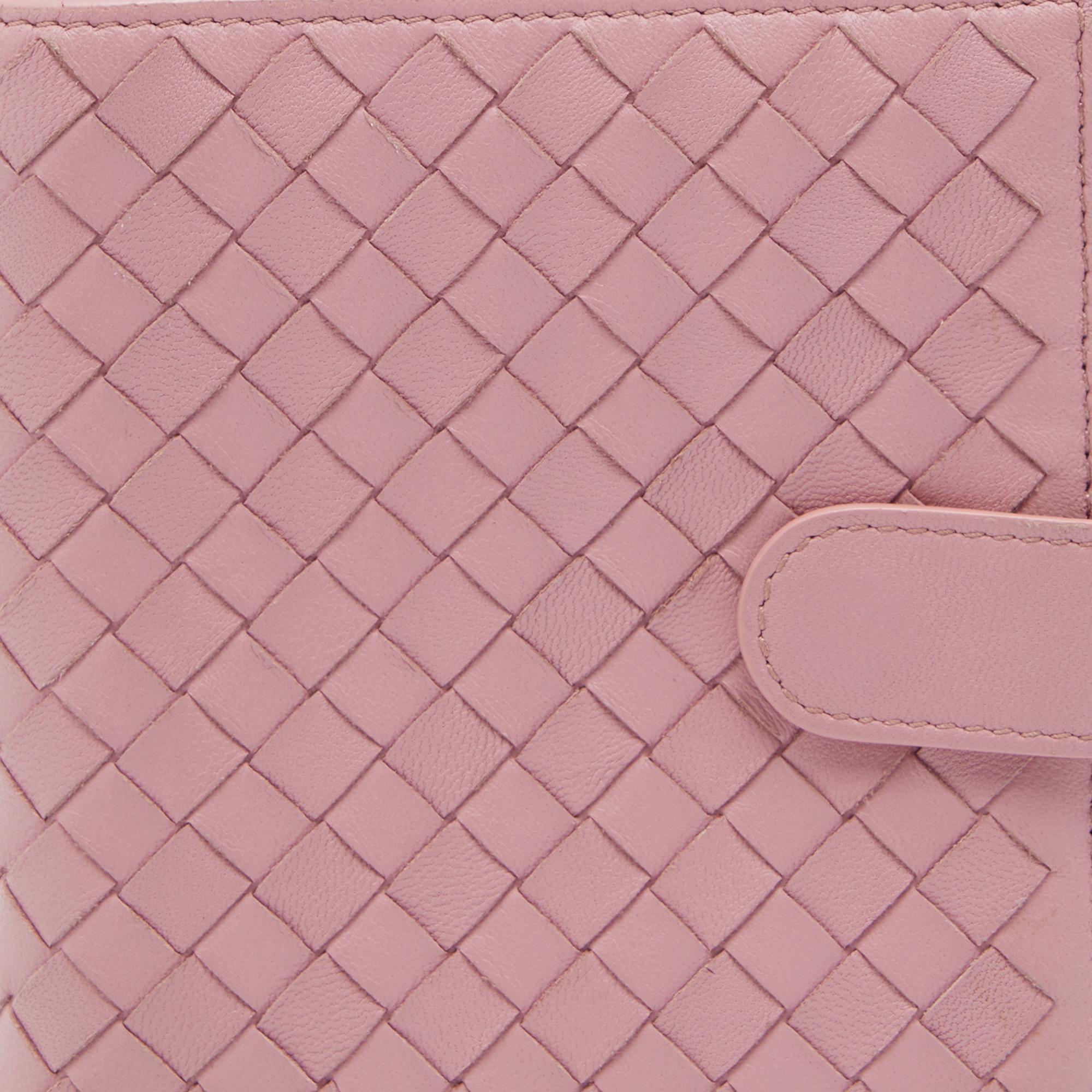Women's Bottega Veneta Pink Intrecciato Leather Compact Wallet
