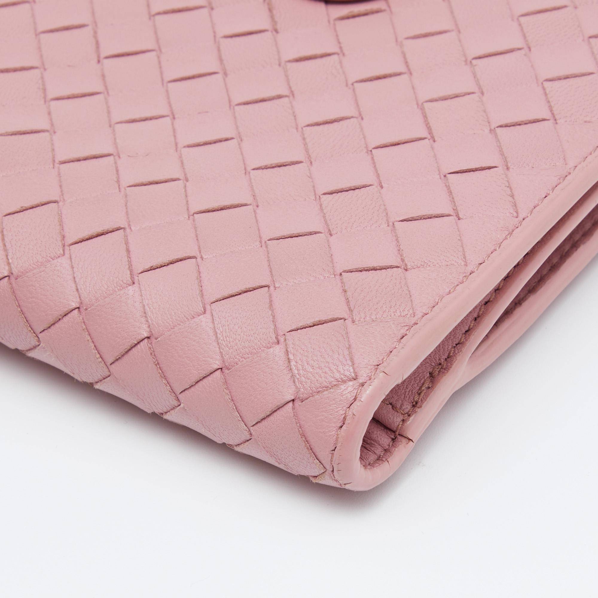 Bottega Veneta Pink Intrecciato Leather Compact Wallet 1