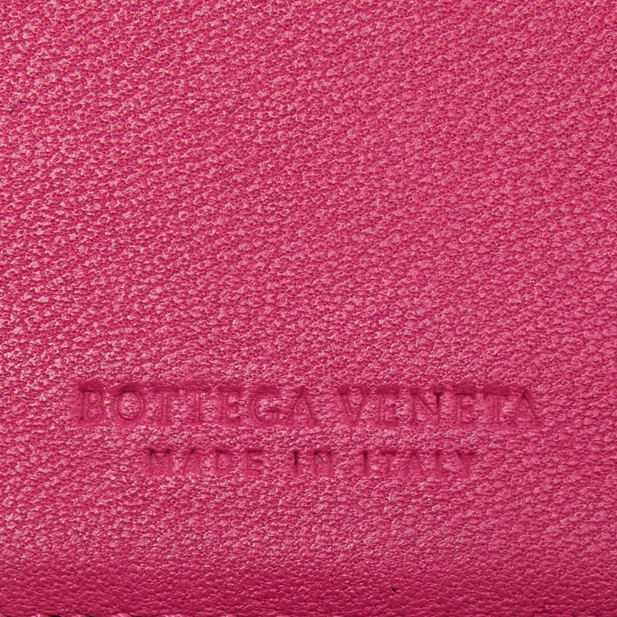Women's Bottega Veneta Pink Intrecciato Leather Flap Continental Wallet For Sale