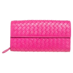 Bottega Veneta Pink Intrecciato Leather Flap Continental Wallet
