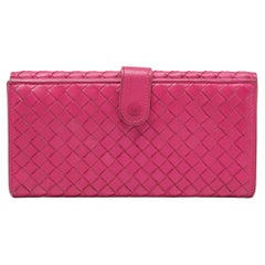 Used Bottega Veneta Pink Intrecciato Leather Flap Continental Wallet