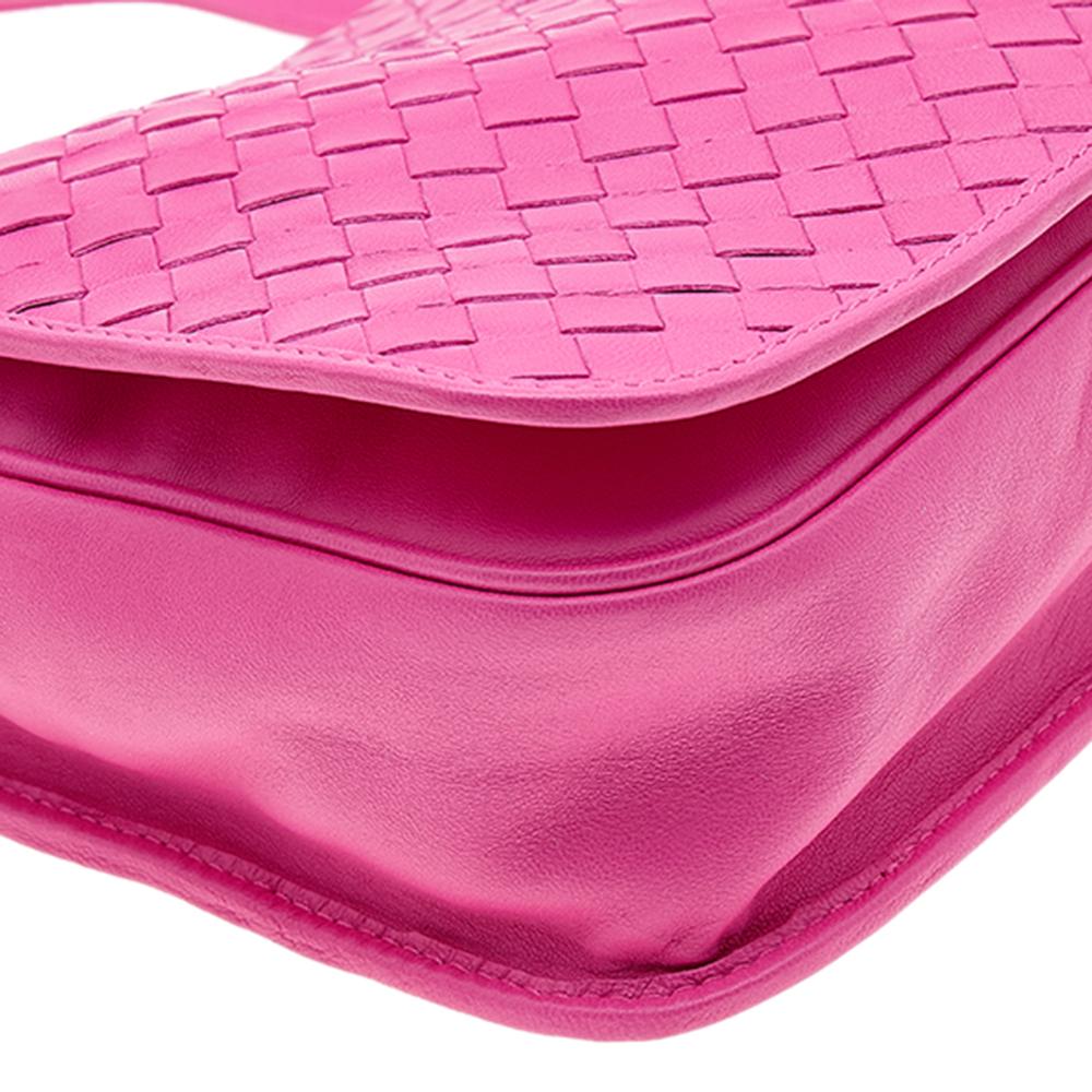 Women's Bottega Veneta Pink Intrecciato Leather Flap Crossbody Bag