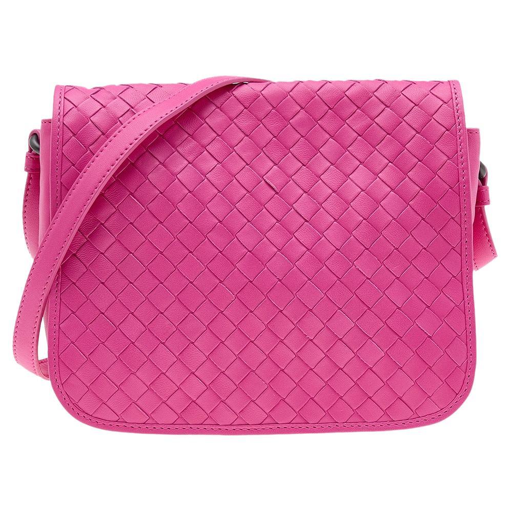 Bottega Veneta Pink Intrecciato Leather Flap Crossbody Bag