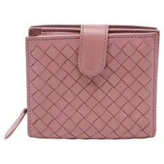 Used Bottega Veneta Pink Intrecciato Leather French Flap Wallet