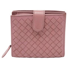 Bottega Veneta Pink Intrecciato Leather French Flap Wallet