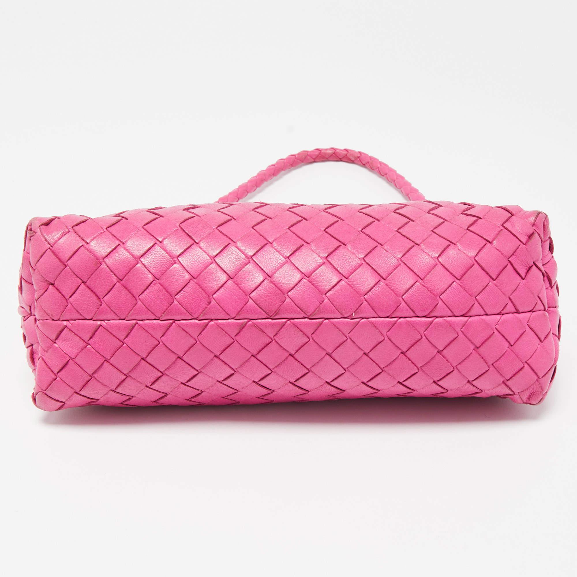 Women's Bottega Veneta Pink Intrecciato Leather Magnetic Clutch Bag