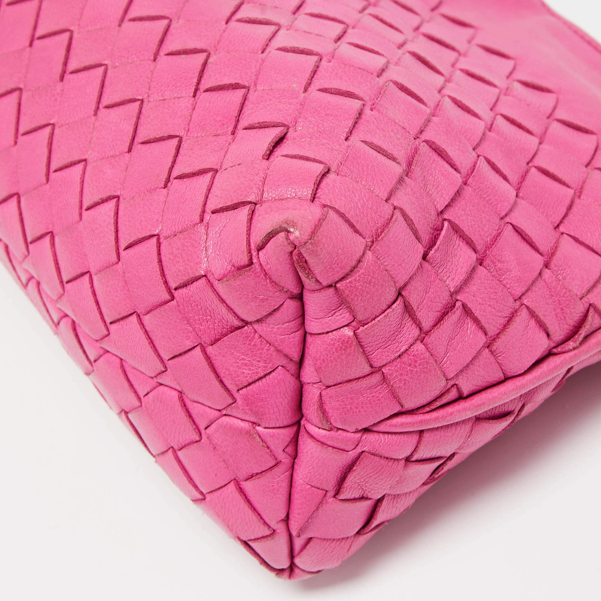 Bottega Veneta Pink Intrecciato Leather Magnetic Clutch Bag 2