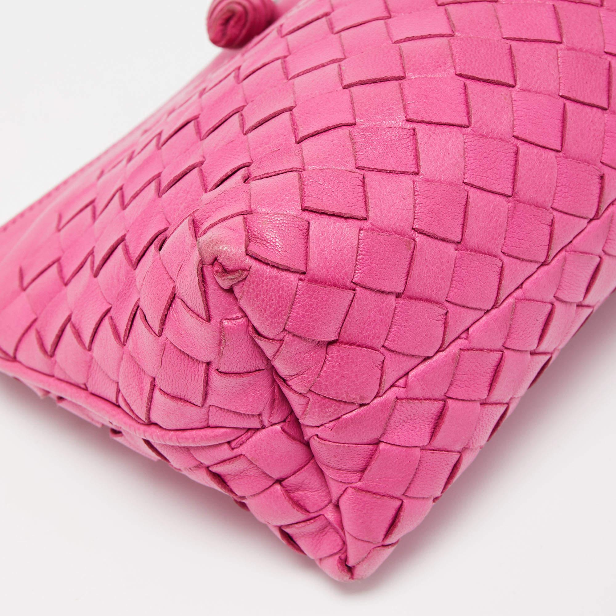 Bottega Veneta Pink Intrecciato Leather Magnetic Clutch Bag 3